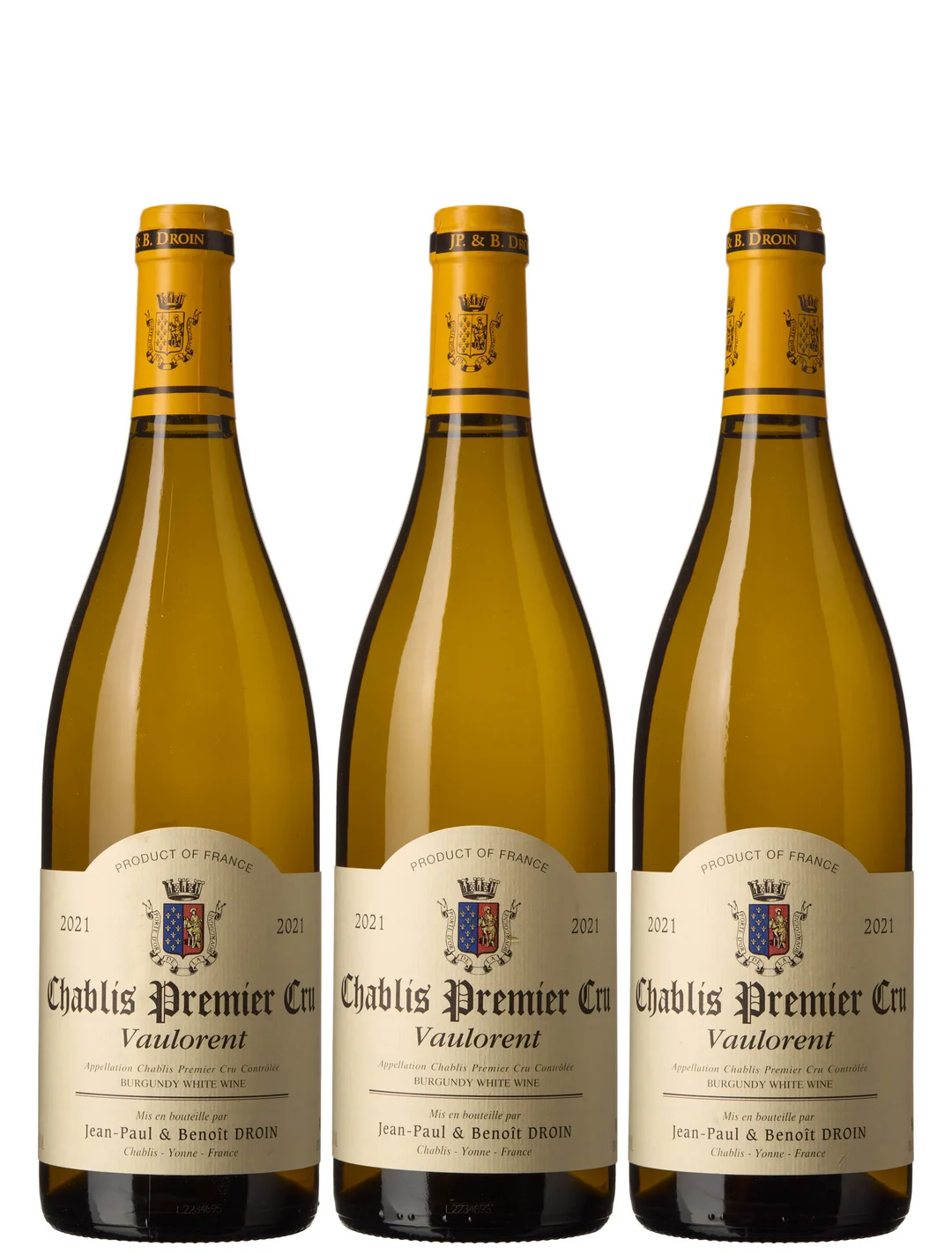 3 x Chablis 1er Cru Vaulorent 2021, Jean-Paul & Benoit Droin — 3 x Chablis 1er Cru Vaulorent 2021, Jean-Paul & Benoit Droin — Vin/Vin — Blomqvist