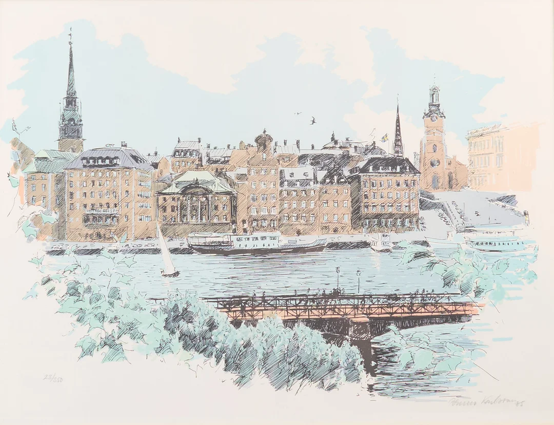BRUNO KARLSSON. Färglitografi, signerad, 23/350. Stockholmsmotiv. — Engravings & Prints — Metropol Auktioner