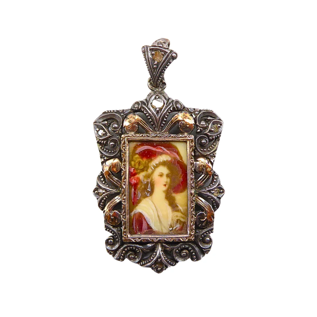 ANHÄNGER MIT DAMENPORTRÄT UND RÜCKSEITIGER GRAVUR, DATIERT 1957. — Brooches & Pendants — Auktionshaus Stuber's Hammerschlag