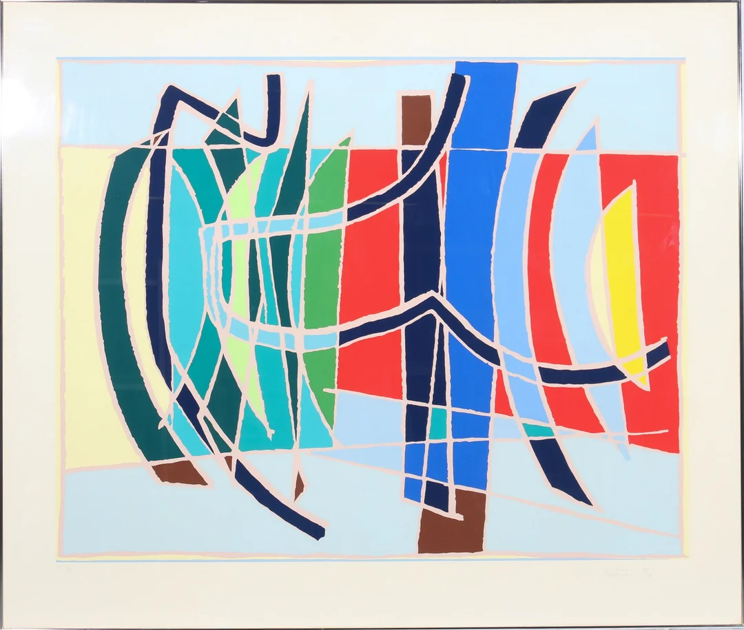 Richard Mortensen (1910-1993): 'Solsidan' Composition. Serigraphy in colors — Paintings and sculptures/Prints and photography — Lauritz