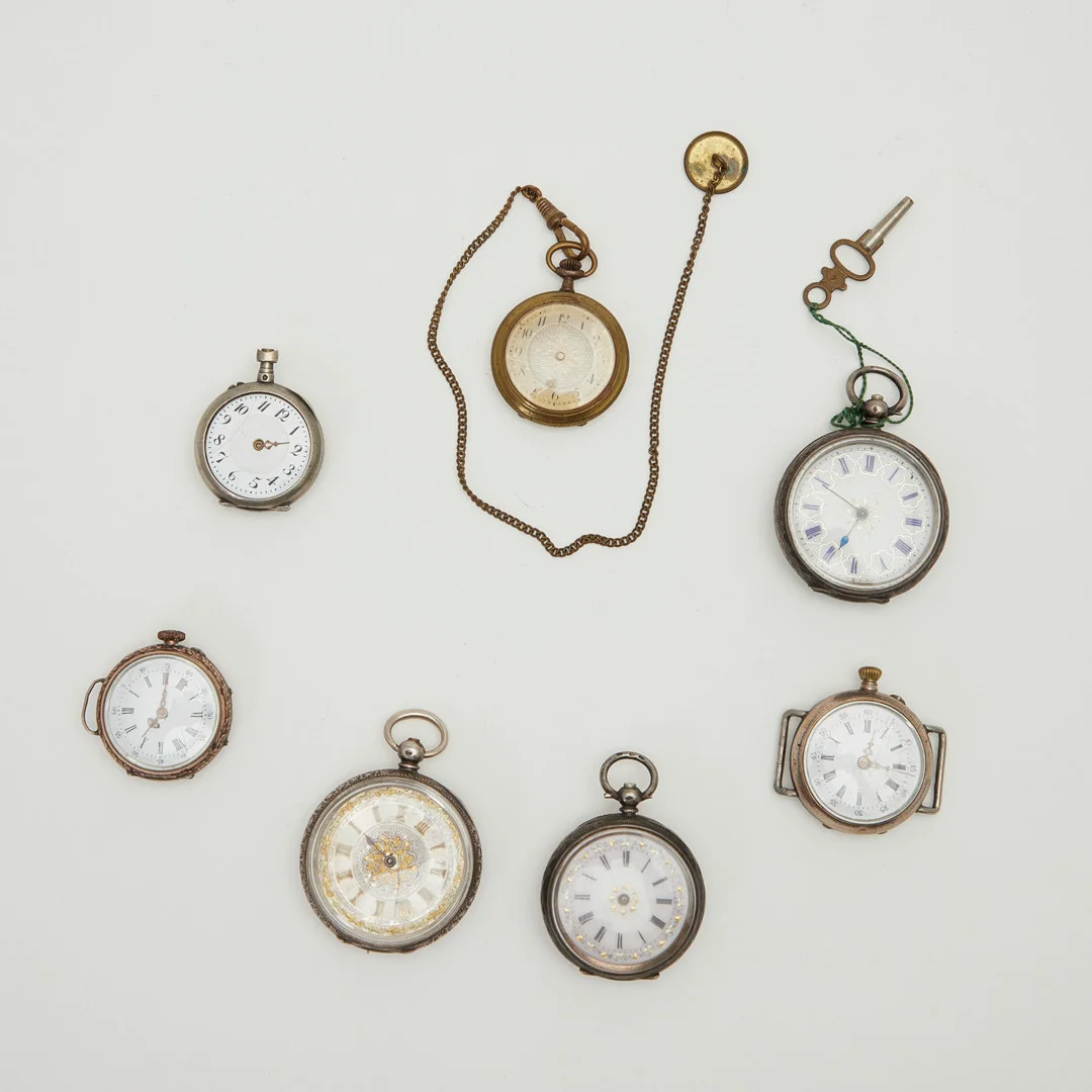 KONVOLUT FRACKUHREN / TASCHENUHREN, 935er Silber. (7). — Pocket & Stop Watches — Stockholms Auktionsverk Köln