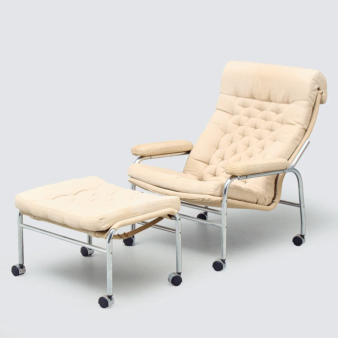 NOBURO NAKAMURA. Fåtölj med fotpall, "Bore", IKEA, 1979. — Armchairs & Chairs — Uppsala Auktionskammare