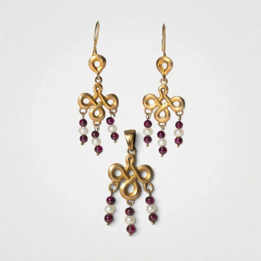 Pendientes y colgante en plata con baño de oro. — Jewellery Suites — Barcelona Auctions