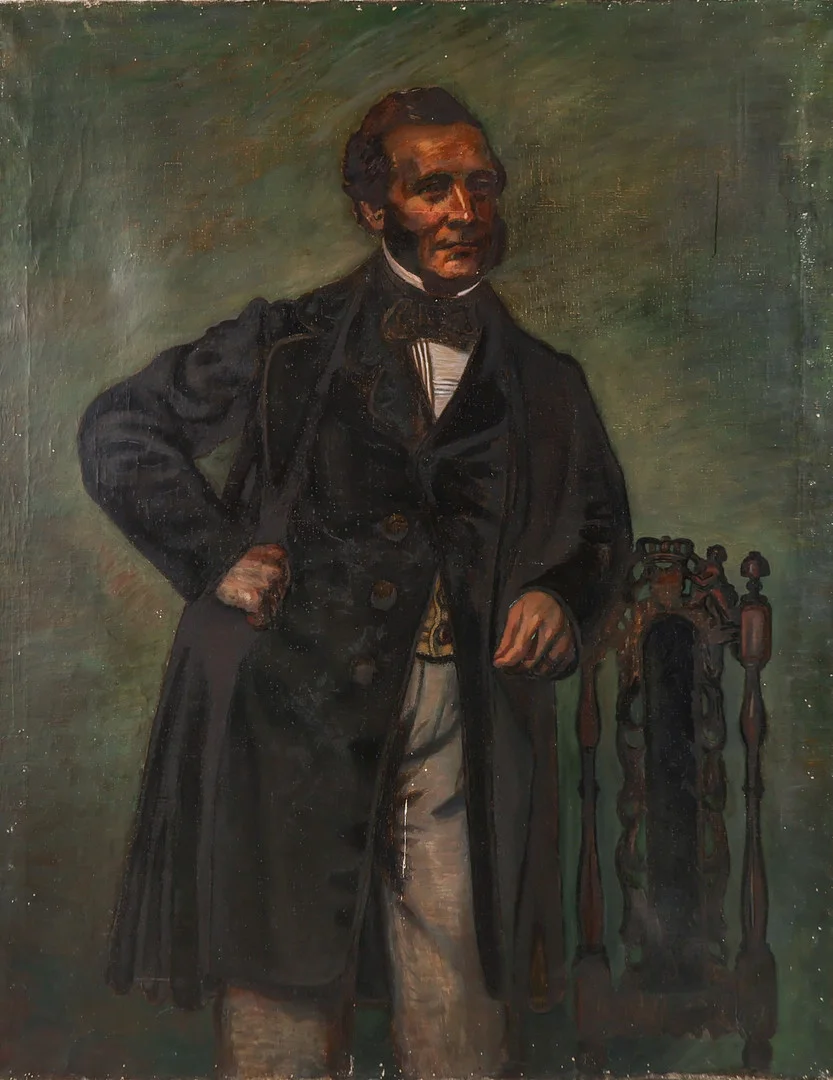 UBEKENDT KUNSTNER. Stort mandsportræt, olie på lærred, usigneret, 1800 tallets anden halvdel. — Paintings — Palsgaard Kunstauktioner