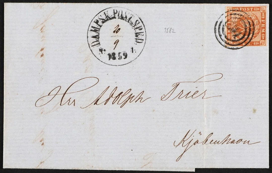 1858. 4 Skilling, brown. Cover from Nyborg to Copenhagen. Directly from the mailbox on the ship via Korsør. Numeral canc. 191 and sidemark DAMPSK.POST.SPED — Stamps, Covers & Postal History/Denmark/1858-udgave — Bruun Rasmussen