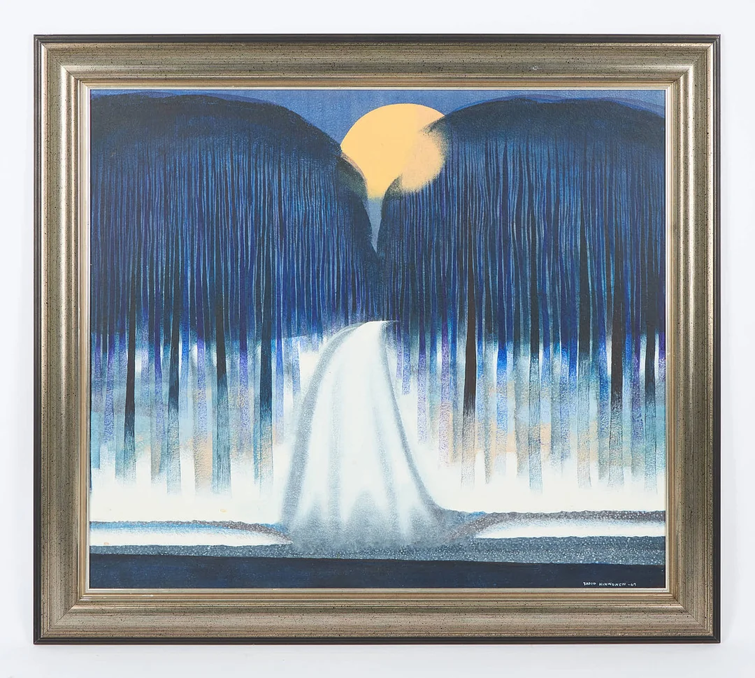 TAPIO KINNUNEN (1934-1981). Skogsväg i månsken, signerad samt daterad -69, olja, gouache, blandteknik på pannå. — Paintings — Stockholms Auktionsverk Helsinki