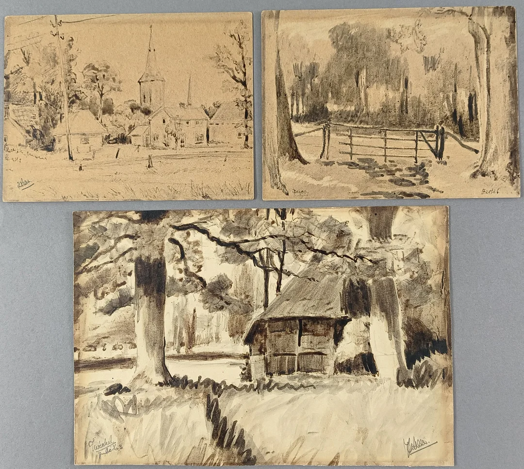 UNBEKANTE/R KÜNSTLER/IN. Drei Tuschezeichnungen auf Papier, Mitte 20. Jh. , signiert. — Drawings — Auktionshaus Blank