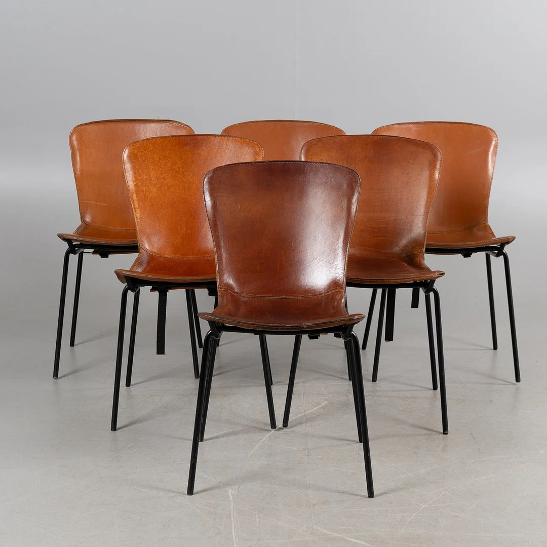 AXEL BJURSTRÖM. Stolar, 6 st, "Hammock", David design. — Armchairs & Chairs — Stockholms Auktionsverk Helsingborg