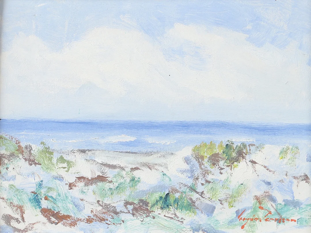 OIDENTIFIERAD KONSTNÄR. Kustmotiv, olja på pannå, otydligt signerad. — Paintings — Helsingborgs Auktionskammare