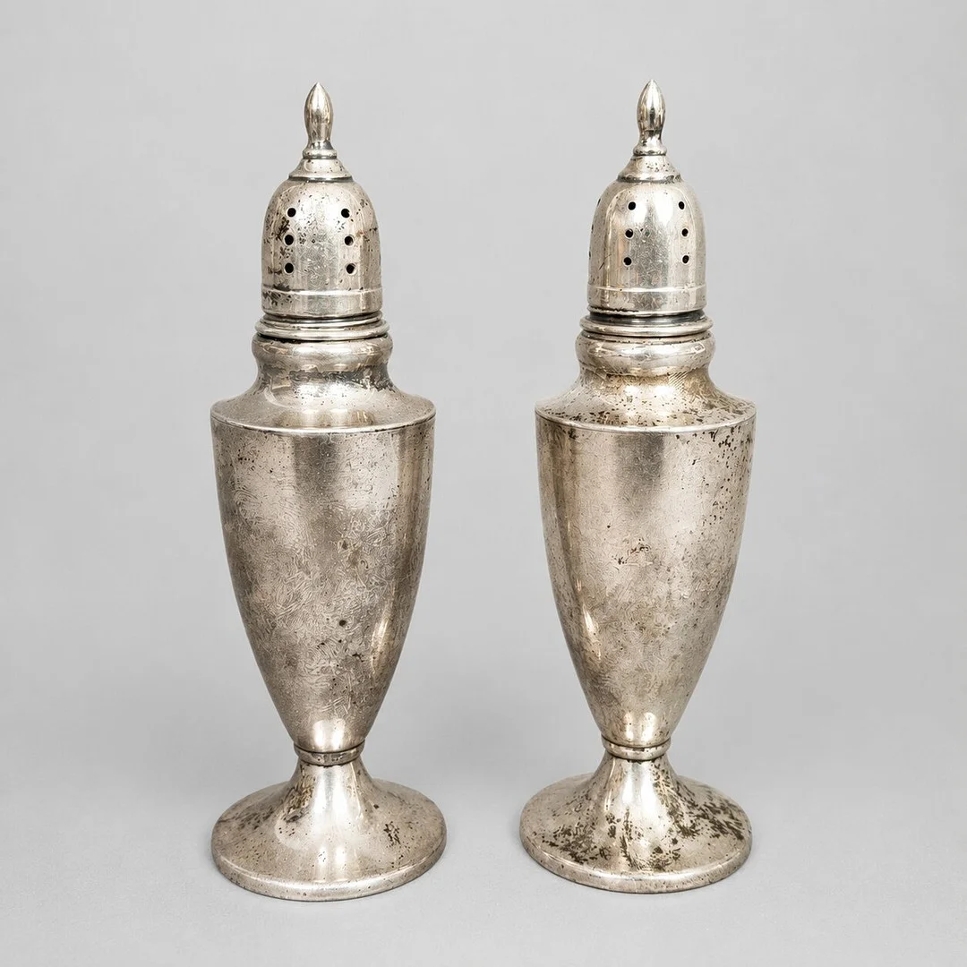 Paar SALZ- und PFEFFERSTREUER - M. Fred Hirsch Co., Jersey City, New Jersey/USA, ca. 1920-1945. — Silver — Auktionshaus Blank