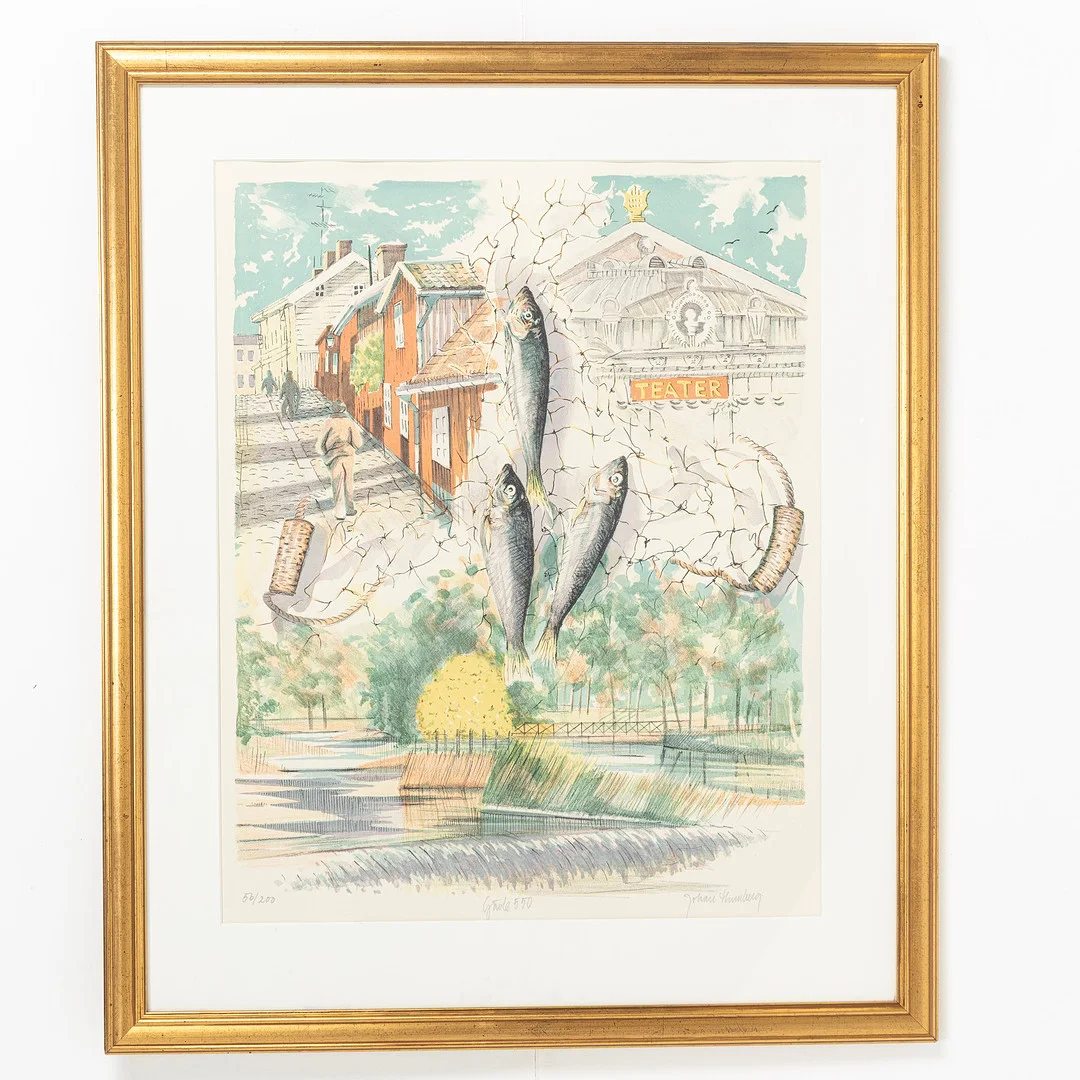JOHAN THUNBERG. Färglitografi, "Gävle 550", signerad & numrerad. — Engravings & Prints — Handelslagret Auktionsservice