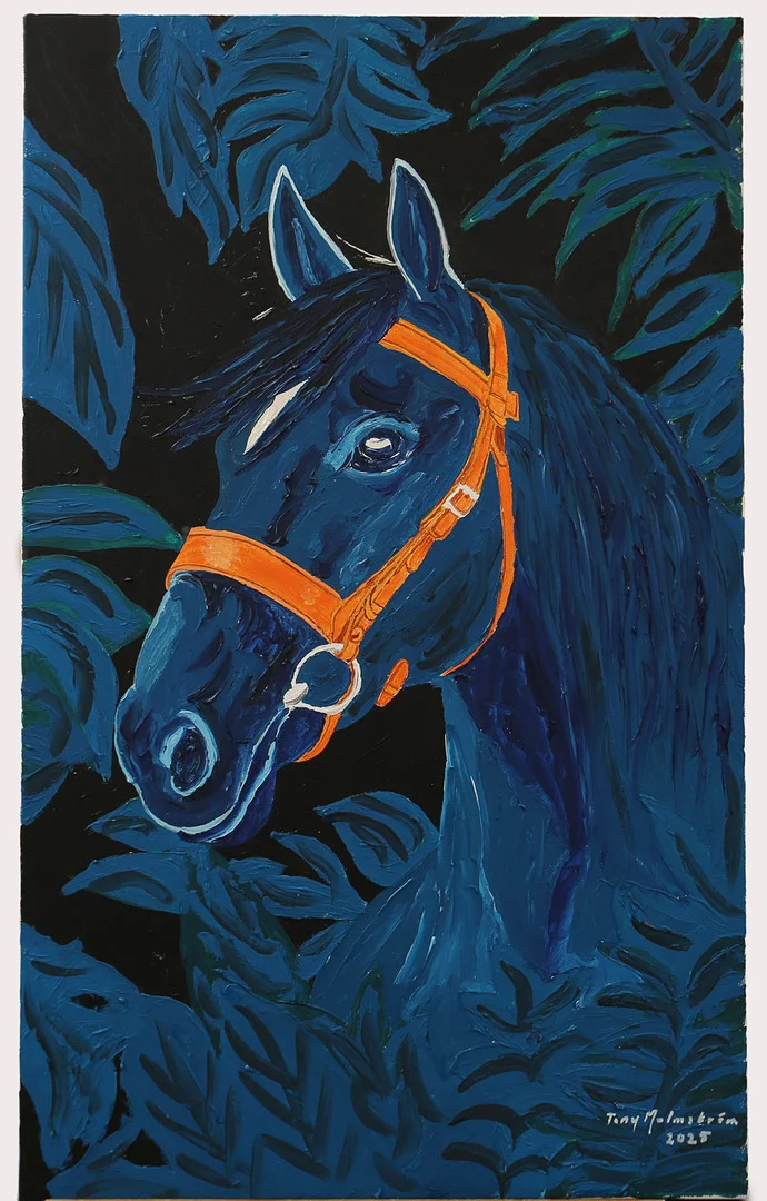 TONY MALMSTRÖM. Olja på duk, ,hästansikte, signerad, daterad 2025. — Paintings — Limhamns Auktionsbyrå