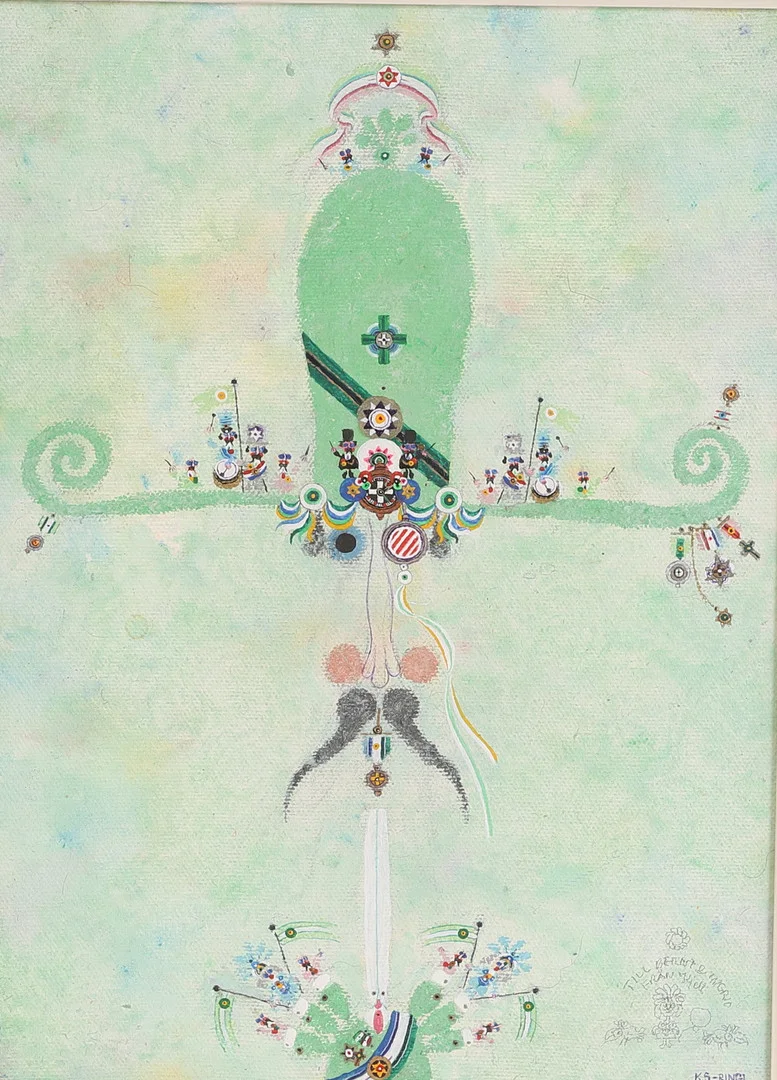 KJELL SÖRENSEN RINGI. Akryl på duk, "The Greenadier", signerad. — Paintings — RA Auktionsverket Norrköping