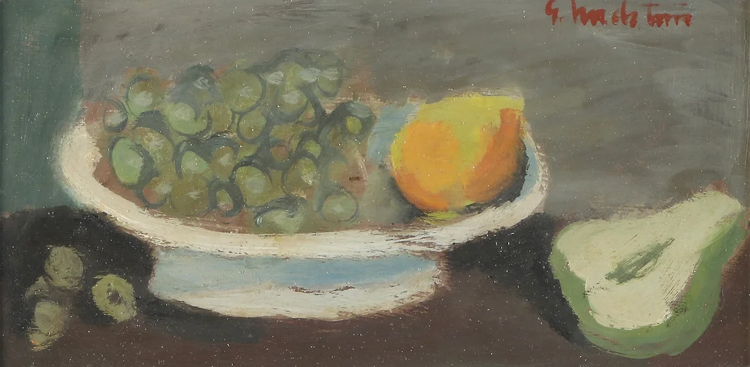 GERHARD NORDSTRÖM. Oljemålning på pannå. Stillenben med frukter. Signerad. — Paintings — Skånes Auktionsverk