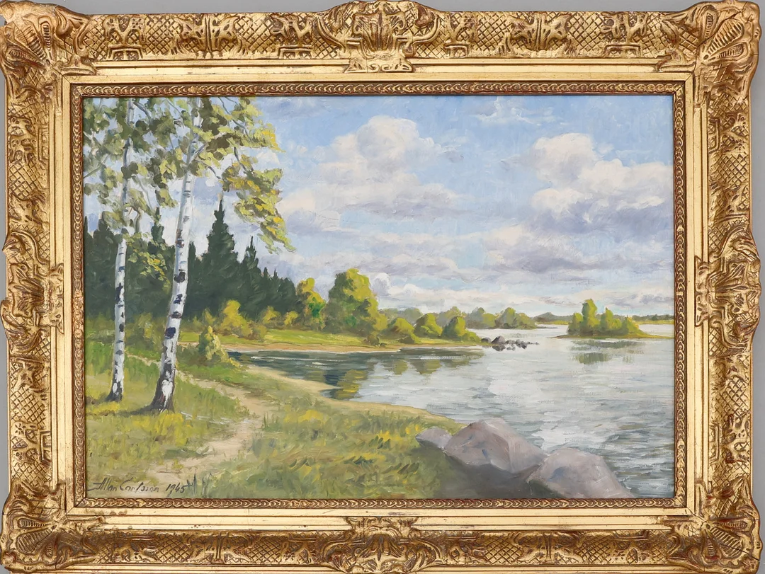 ALLAN CARLSSON. Olja på pannå, daterad 1945, signerad. — Paintings — Södermanlands Auktionsverk