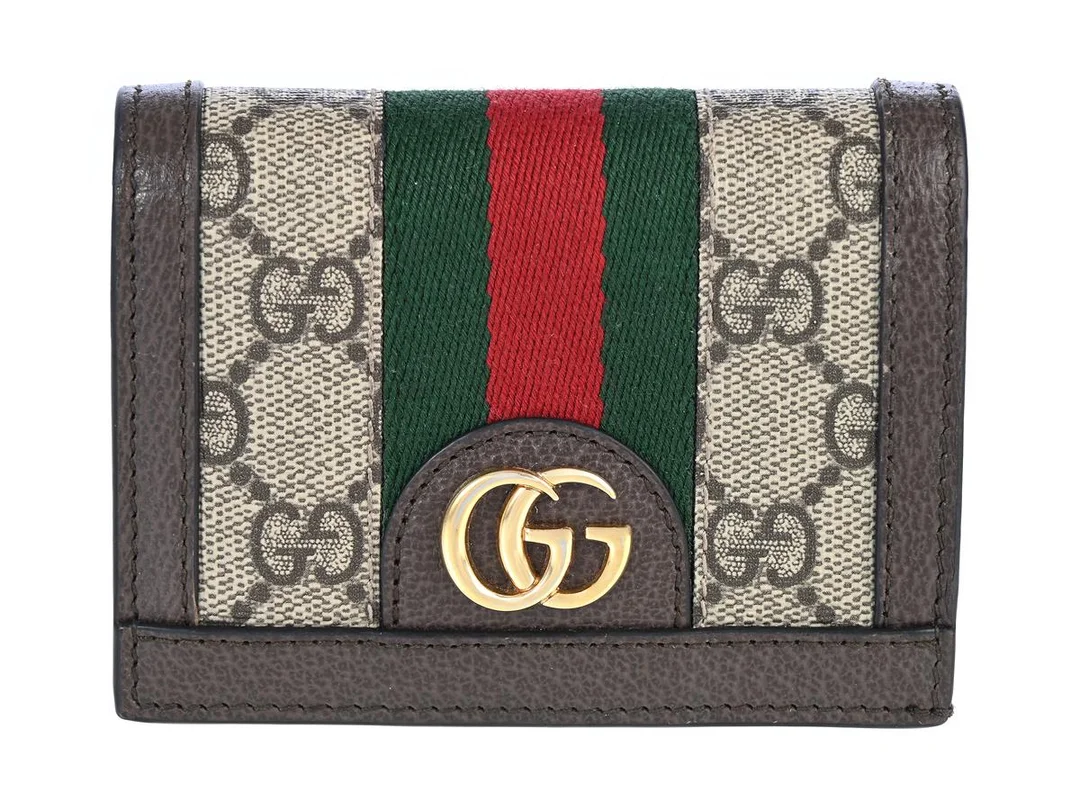 GUCCI, PLÅNBOK, Ophidia, GG Monogram, Web, grön, röd, guldfärgade beslag, 10,5x8x2,5 cm, originalkvitto från 2024, care booklet, dustbag, originalask. Excellent Condition. — Accessoarer/Plånböcker — Kaplans