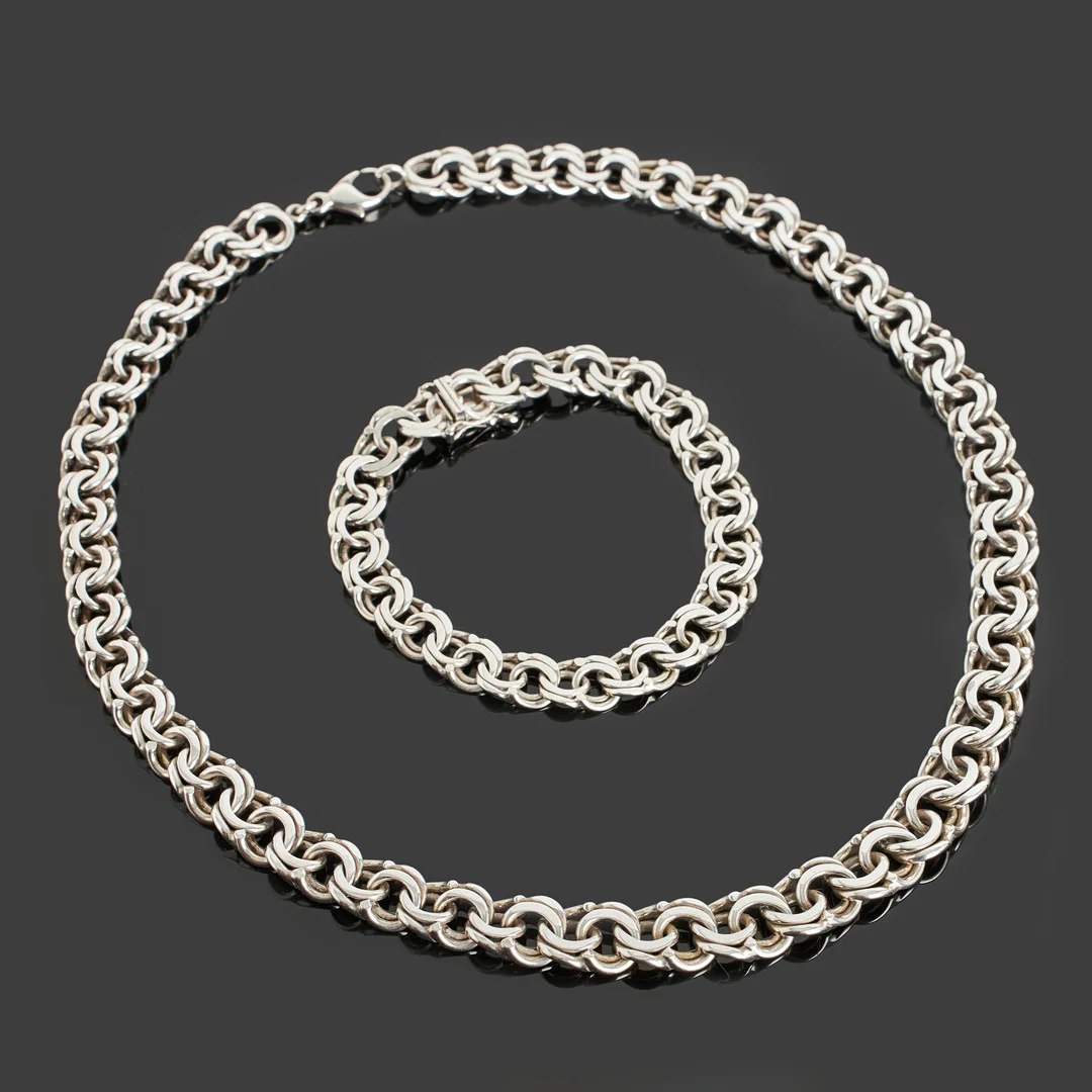 COLLIER SAMT ARMBAND, silver, bismarck-länk, Jo-Ans Guld Johansson & Andersson, 1978, Köping. — Necklace — Crafoord Auktioner Stockholm