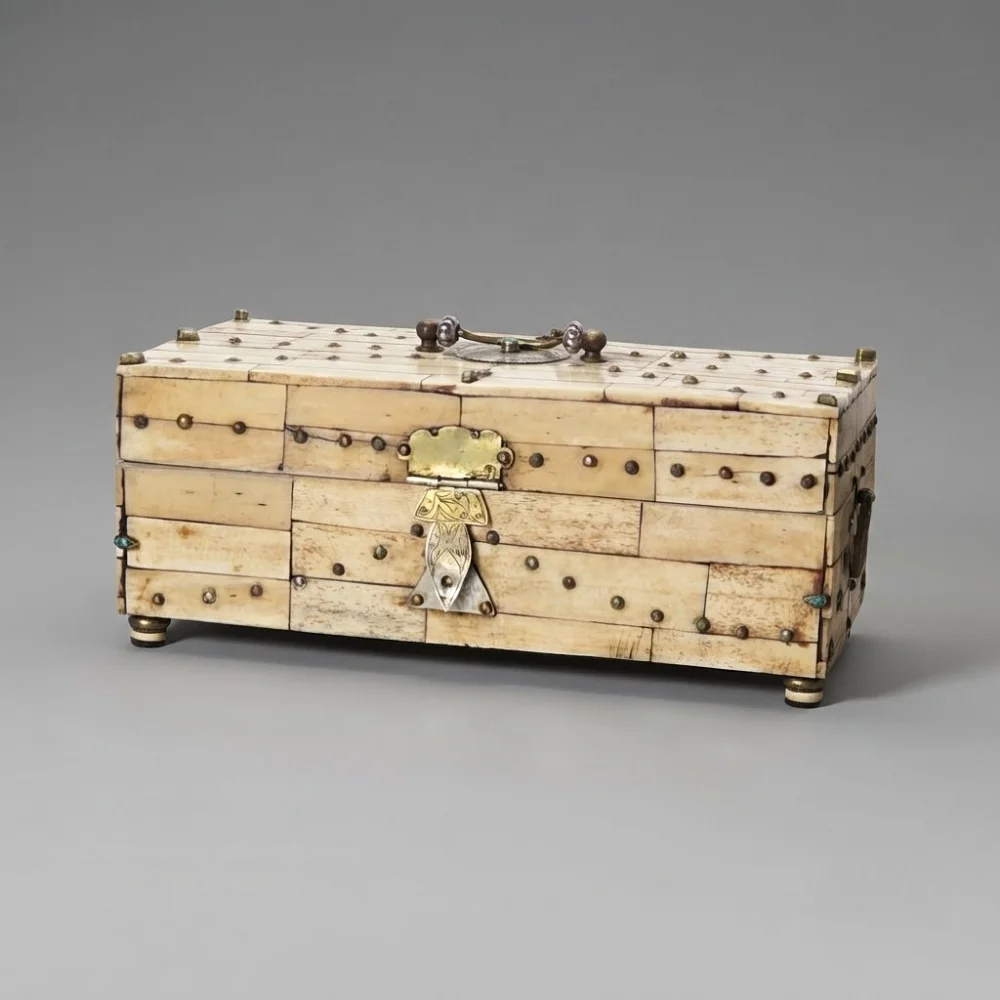 Caja otomana en hueso y cierres en metal dorado. — Miscellaneous — Barcelona Auctions