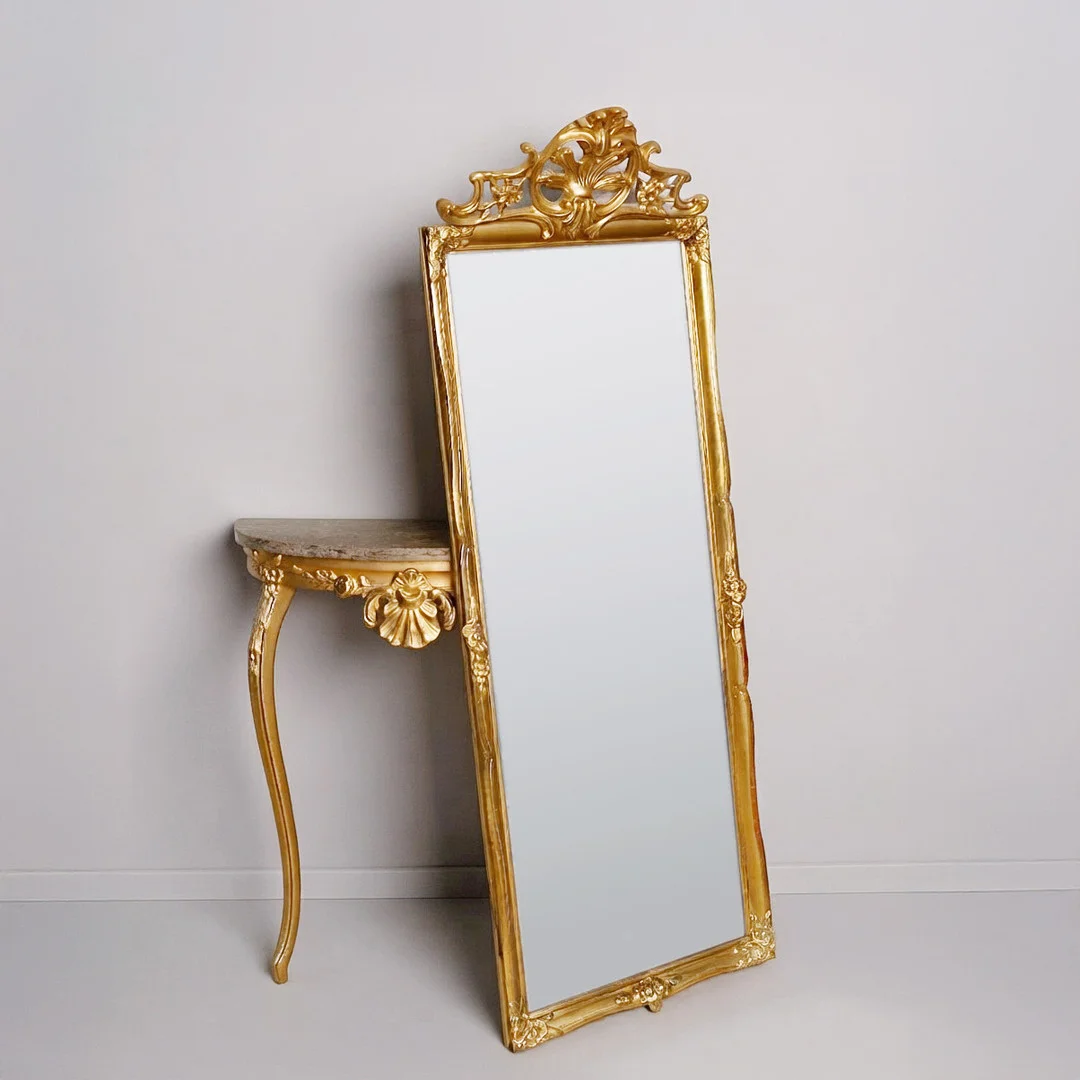 SPEGEL MED KONSOLBORD. Rokoko-stil, grön marmorskiva, Fasettslipat glas 1900-tal. — Mirrors — Norrlands Auktionsverk