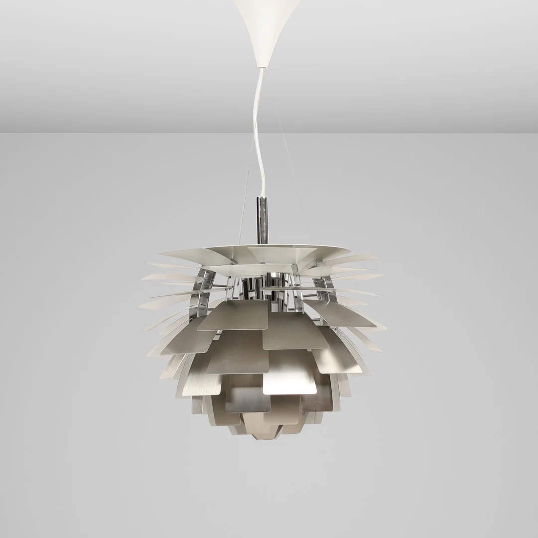 POUL HENNINGSEN (1894-1967). 'Kogle' pendel af børstet stål. Louis Poulsen. Danmark. — Ceiling lights — Palsgaard Kunstauktioner