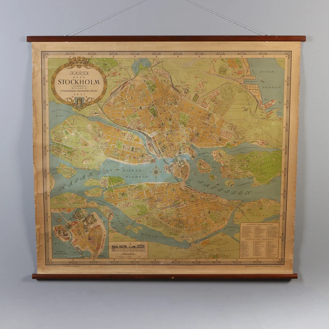 SKOLPLANSCH, STOCKHOLM. Generalstabens litografiska anstallt 1937. — Maps — Skånes Auktionsverk