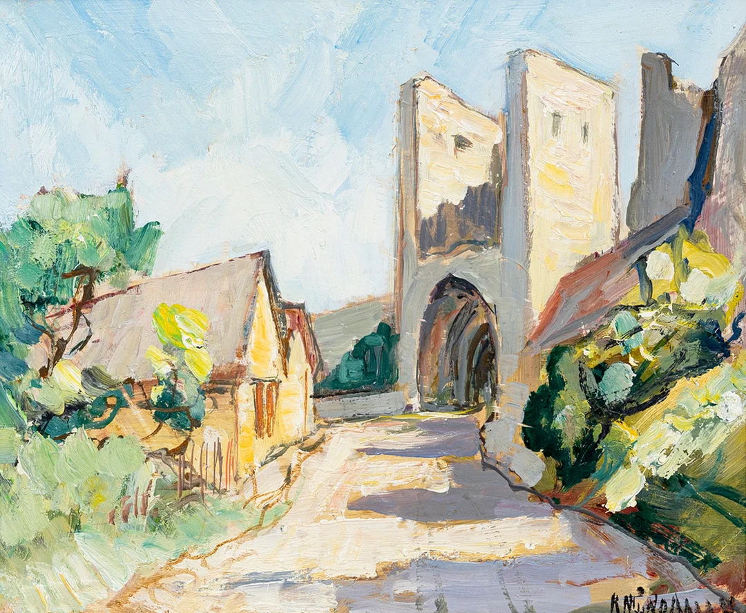 OIDENTIFIERAD KONSTNÄR. Motiv från Visby, olja på pannå, bär signatur, otydligt daterad. — Paintings — Auktionshuset Kolonn