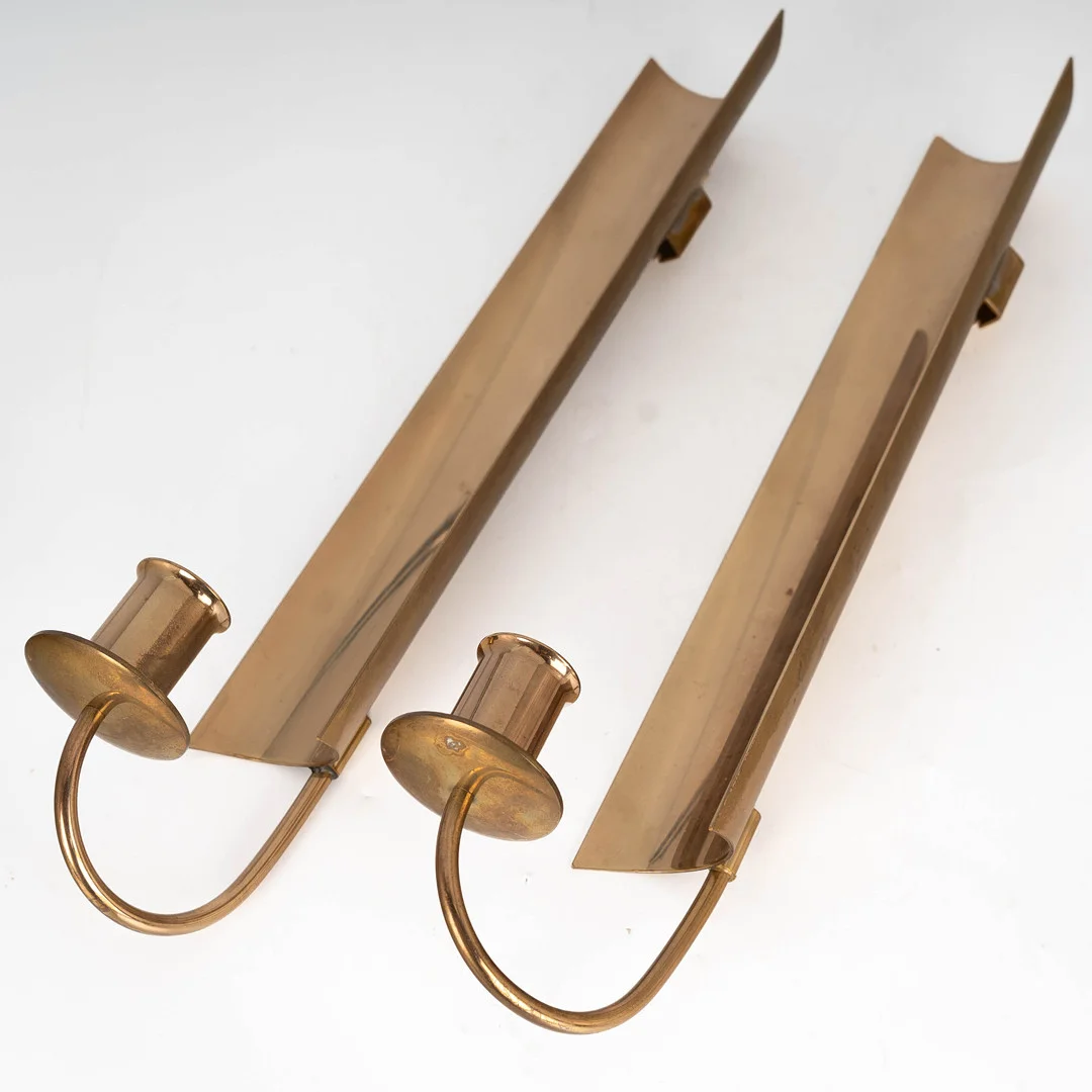 PIERRE FORSSELL. Ljuslampetter, 2 st, "Reflex", nr 110. Skultuna, Mässing. — Candlesticks — Norrlands Auktionsverk
