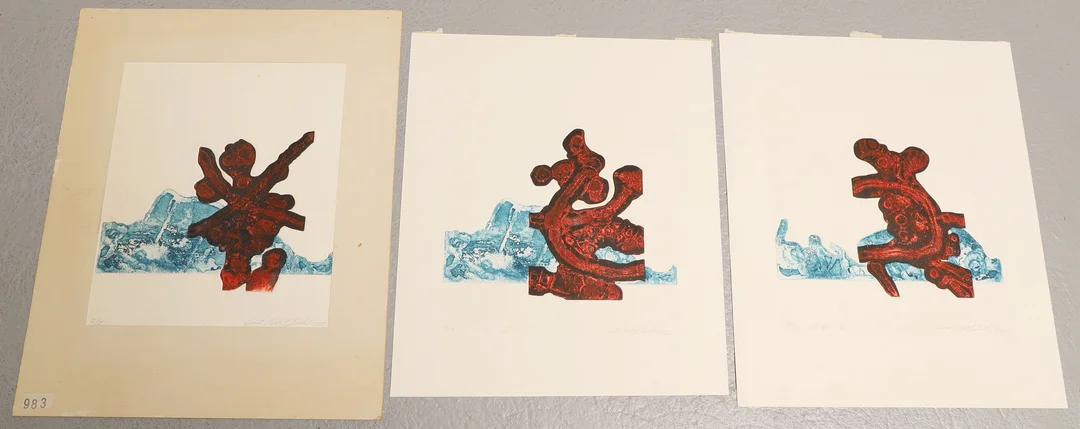 CARL-BERTIL SEHLIN. Färgetsningar, 3 st, kompositioner, signerade och daterade 1971, numrerade. — Engravings & Prints — Ekenbergs Auktioner