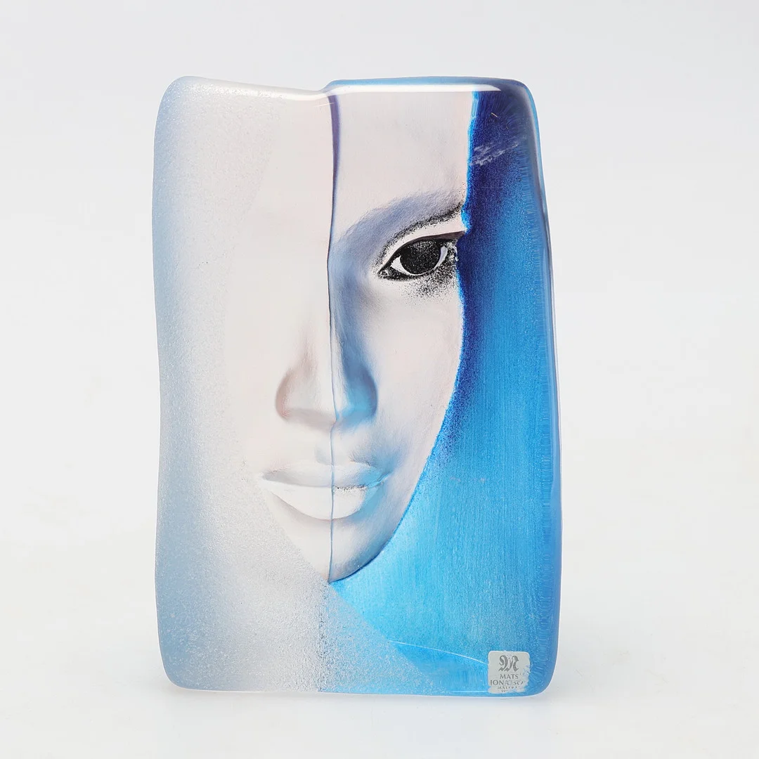 MATS JONASSON. Skulptur, ansikte, glas, Målerås. — Art glass — Gomér & Andersson Jönköping