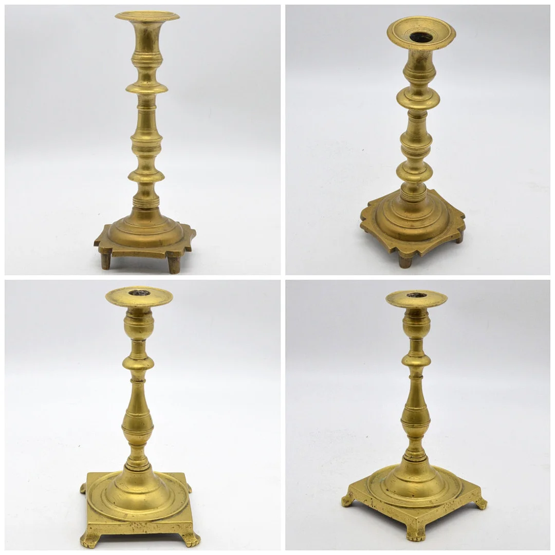 ZWEI RUSSISCHE KERZENLEUCHTER, HÖHE 25 & 29 CM, MESSING, HANDGEMACHT, UM 1900. — Candlesticks — Kunst- und Auktionshaus Kleinhenz