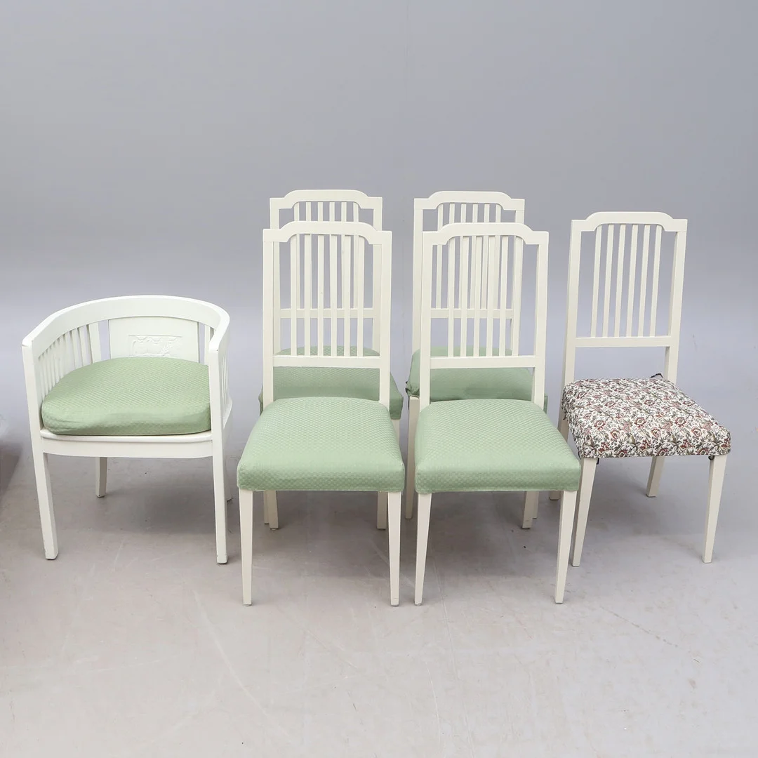 STOLAR, 7 st, 6 st plus 1 st, jugend. — Armchairs & Chairs — Kalmar Auktionsverk