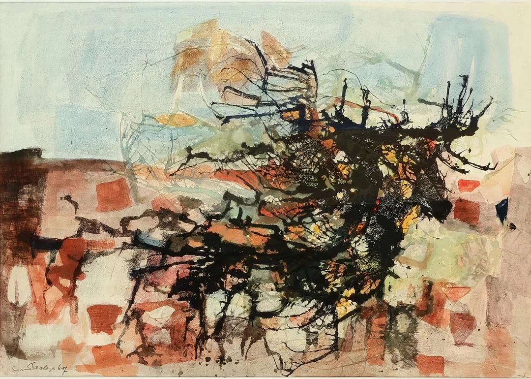 SVEND SAABYE (1913-2004). Abstrakt komposition, akvarel, signeret og dateret 1967. — Paintings — Palsgaard Kunstauktioner