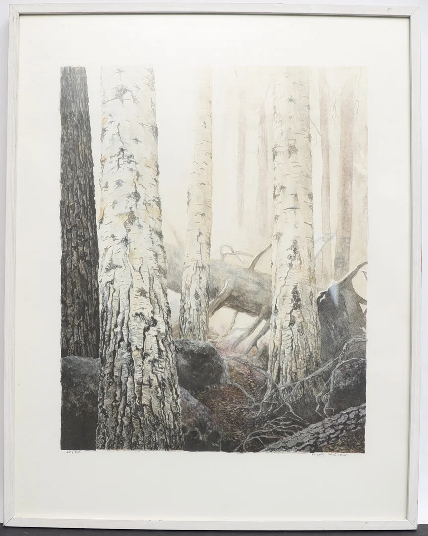 MIKAEL KIHLMAN. Skogsbild, färglitografi, signerad och numrerad. — Engravings & Prints — Falun Auktionsbyrå