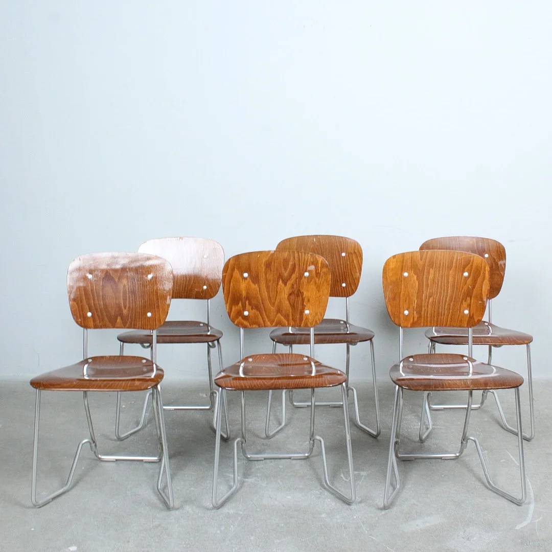 ARMIN WIRTH. für Philipp Zieringer KG, Set Stapelstühle, Modell 'Aluflex' (6). — Armchairs & Chairs — Stockholms Auktionsverk Düsseldorf/Neuss