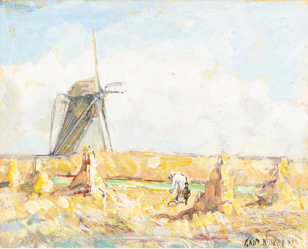 KNUT NORMAN. Väderkvarn i landskap, olja på pannå, signerad. — Paintings — Garpenhus Auktioner