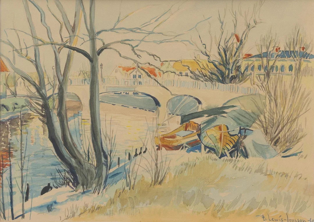 BIRGIT LEWIS JONSSON. Möjligen motiv från Karlskrona, akvarell, signerad och daterad -60. — Paintings — Garpenhus Auktioner