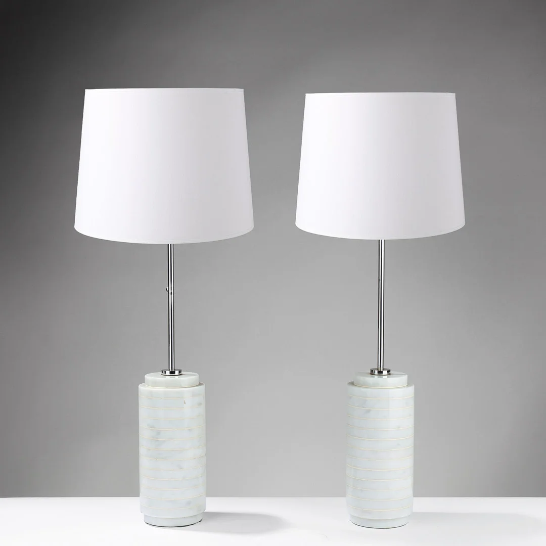 VÉRA FABRE (1912-2002). Et par bordlamper af marmor, model 10556, Verre Lumière, Frankrig, 1970'erne, (2). — Table Lamps — Palsgaard Kunstauktioner