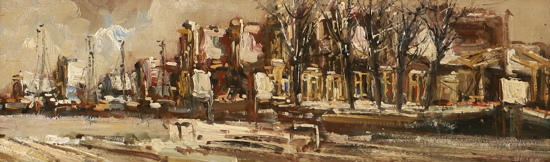 OIDENTIFIERAD KONSTNÄR. Stadsbild, olja på pannå, otydligt signerad. — Paintings — Helsingborgs Auktionskammare