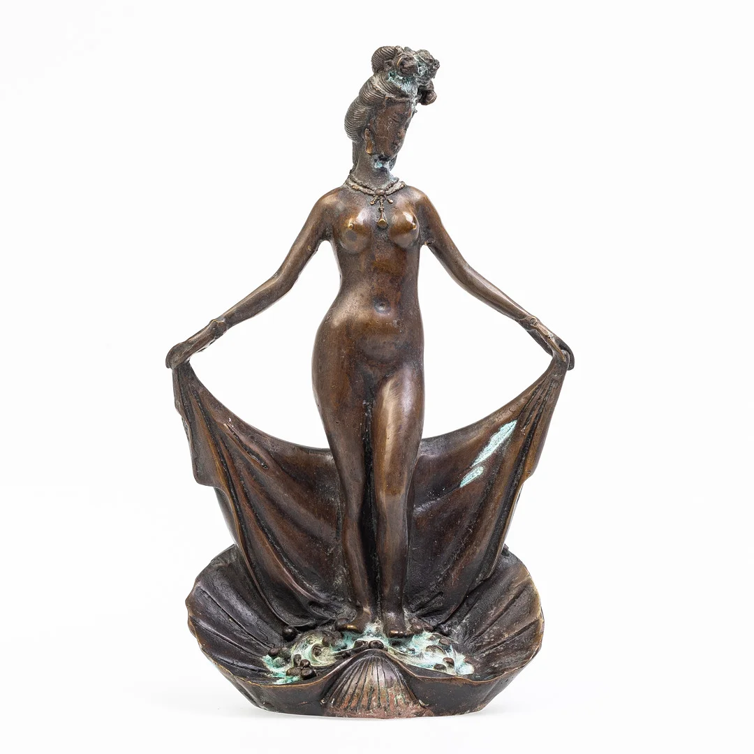 ART DECO ORIENTALIST BRONZE SCULPTURE OF A NUDE WOMAN STANDING INSIDE A SHELL. — Sculptures & Bronzes — Griffin’s Auctioneers