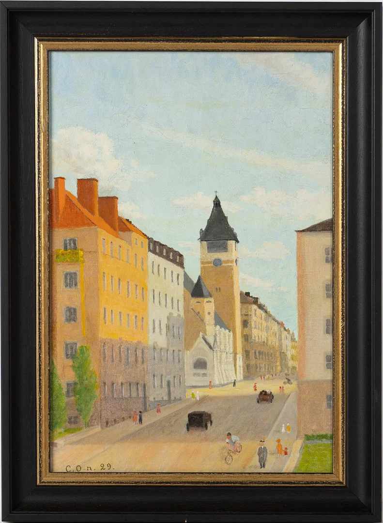 OIDENTIFIERAD KONSTNÄR. "Matteuskyrkan", Stockholm, olja på duk. — Paintings — Stockholms Auktionsverk Helsingborg