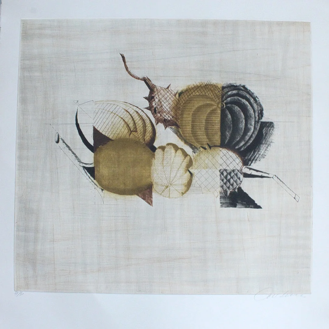BRIGITTE COUDRAIN (1934). Farbradierung, '' Geometrische Stillleben '' signiert, limitiert, 77/80. — Engravings & Prints — Stockholms Auktionsverk Düsseldorf/Neuss