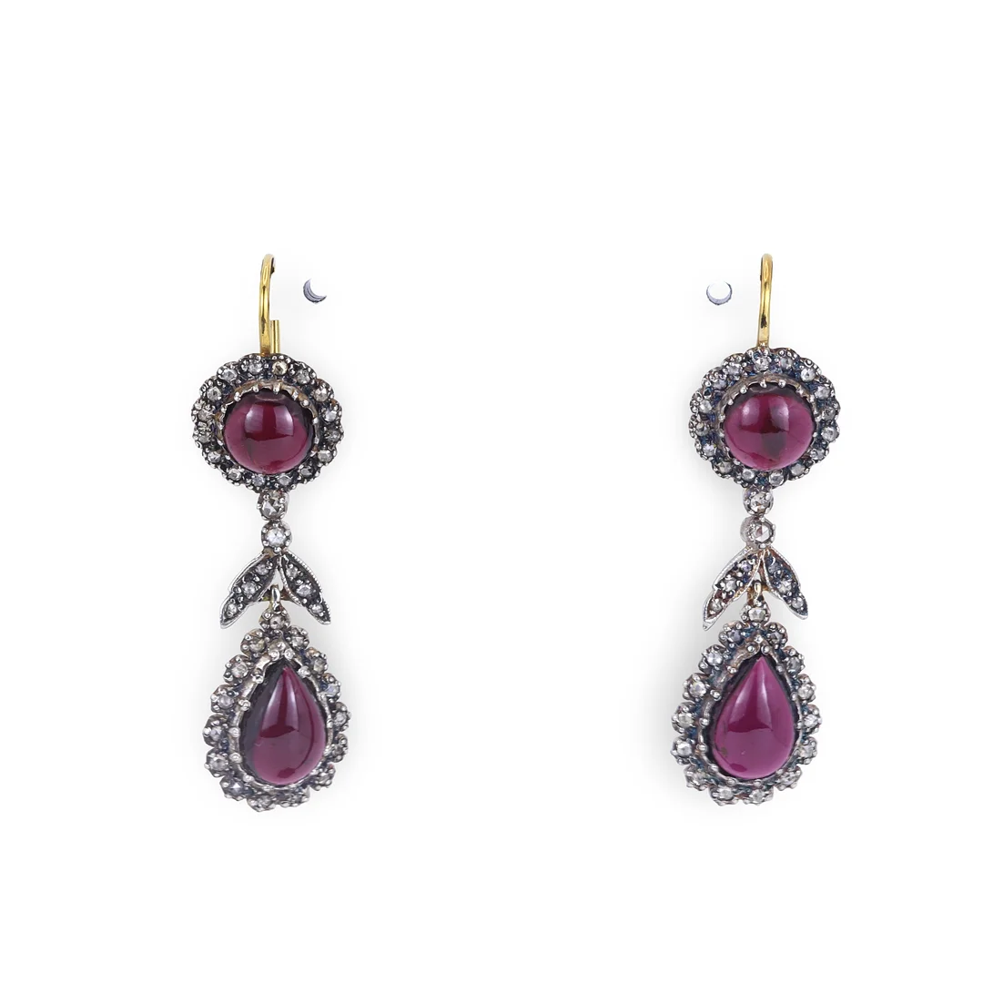 18CT GOLD & SILVER GARNET DIAMOND EARRINGS. — Rings — Chalkwell Auctions