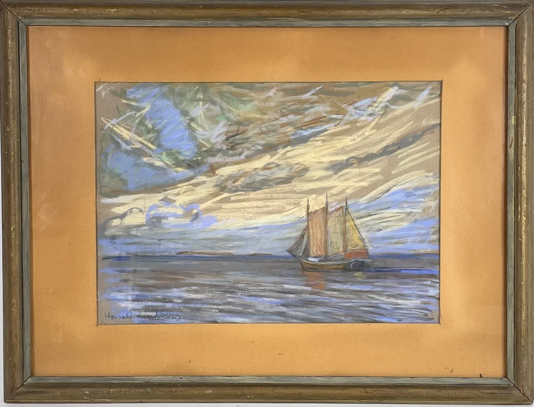 HARALD LINDBERG. "Under sommarhimlen", pastell på papper, signerad. — Paintings — Roslagens Auktionsverk