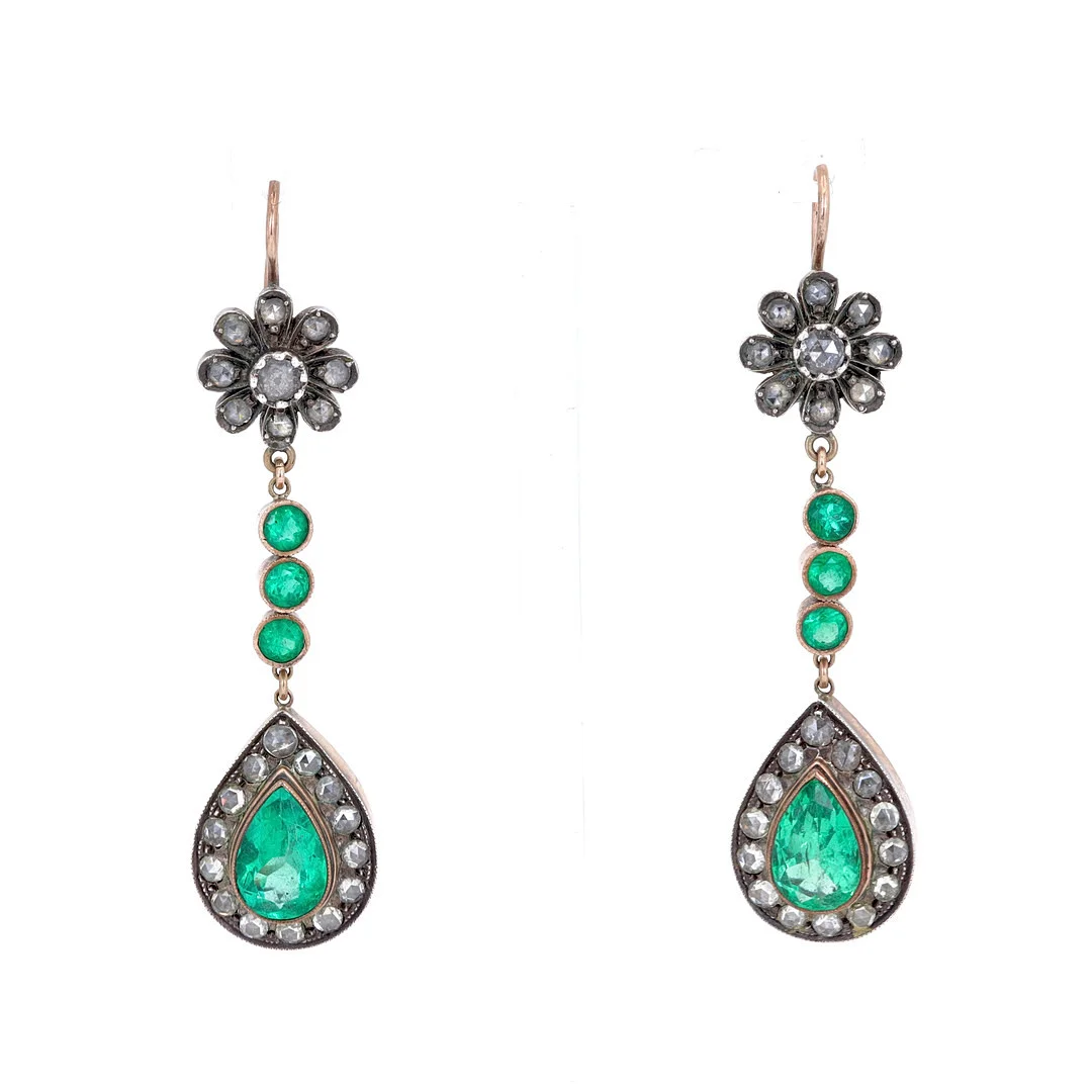 14CT (6CT) EMERALD & DIAMOND EARRINGS. — Earrings — Chalkwell Auctions