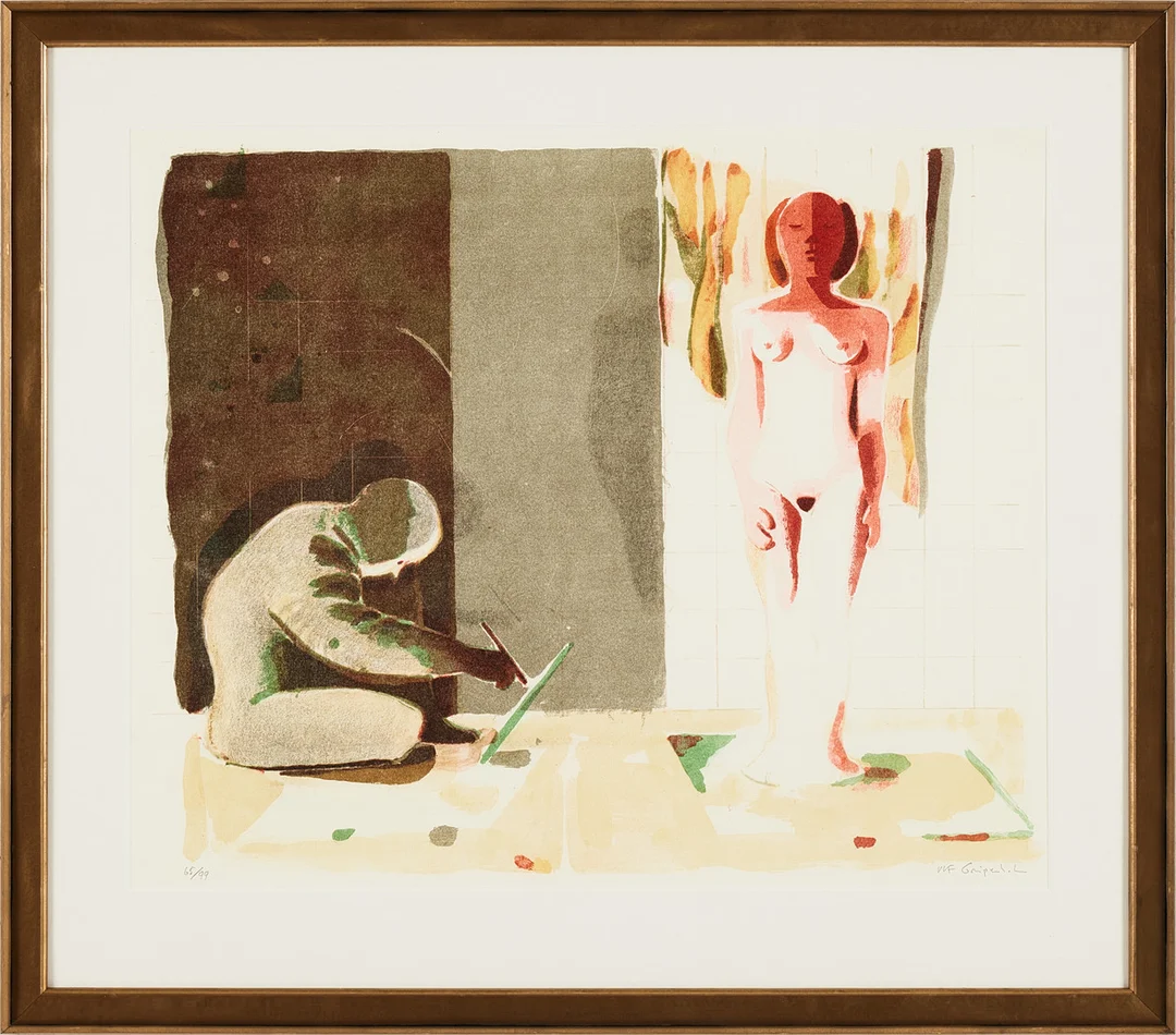 ULF GRIPENHOLM. Figurkomposition, färglitografi, signerad och numrerad 65/99. — Engravings & Prints — Stockholms Auktionsverk Magasin 5