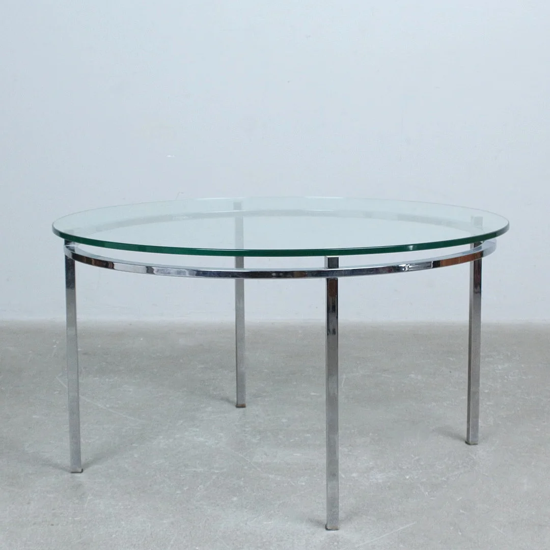 Runder Coffee Table / Couchtisch, verchromter Stahl, Glas, Deutschland, 1970er. — Coffee Tables — Stockholms Auktionsverk Düsseldorf/Neuss