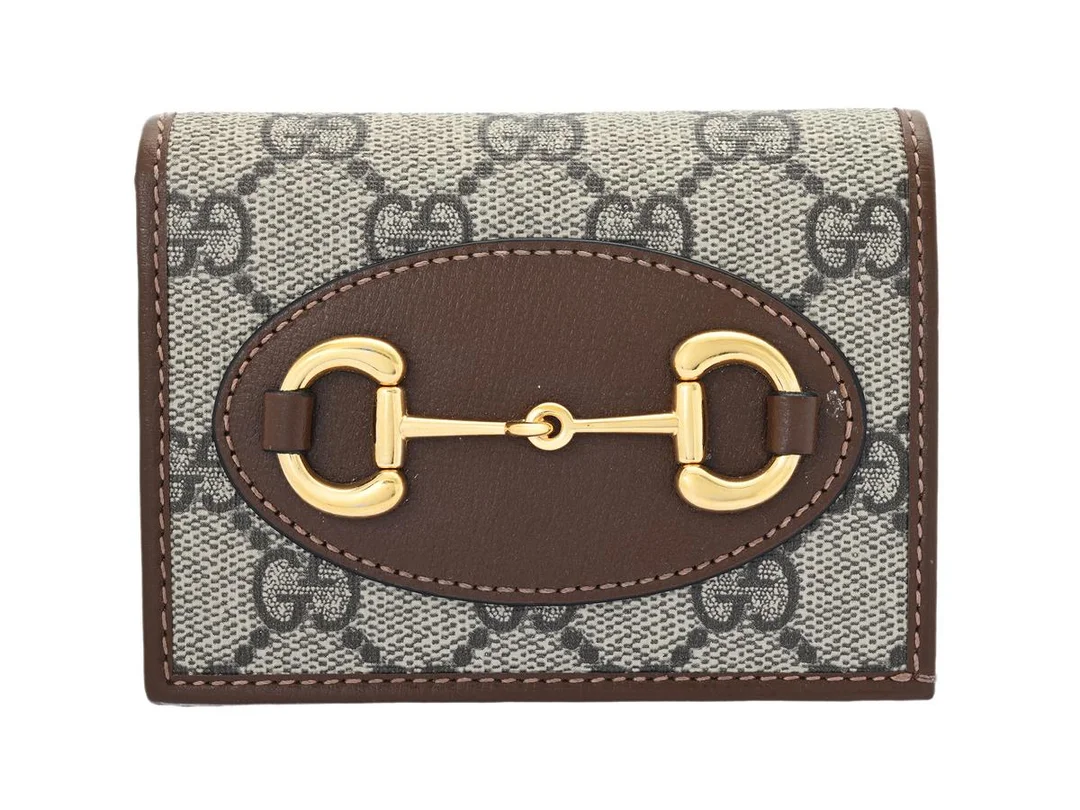 GUCCI, PLÅNBOK, Horsebit 1955, GG Supreme canvas, guldfärgade beslag, 11x8,5x2 cm, care booklet, dustbag, originalkartong. Excellent Condition. — Accessoarer/Plånböcker — Kaplans