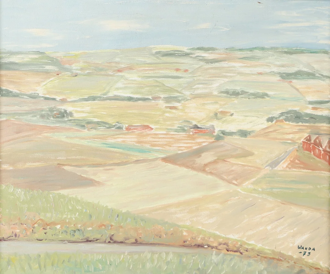 OIDENTIFIERAD KONSTNÄR. Landskap, olja på duk, signerad Wanda -73. — Paintings — Helsingborgs Auktionskammare