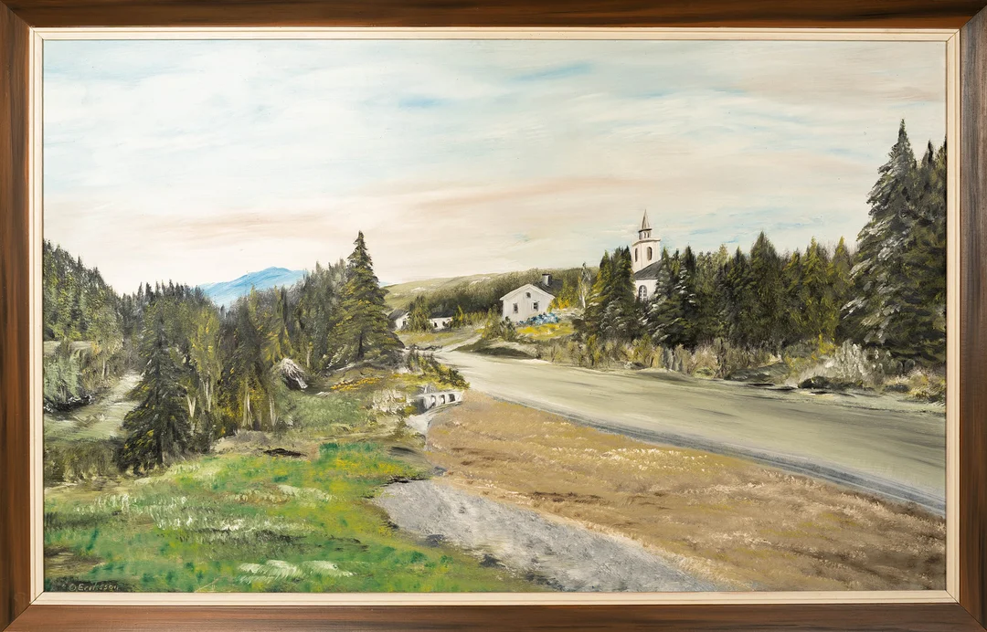 OIDENTIFIERAD KONSTNÄR. Olja på duk, "Underåkers kyrka i Jämtland", signerad. — Paintings — Norrlands Auktionsverk
