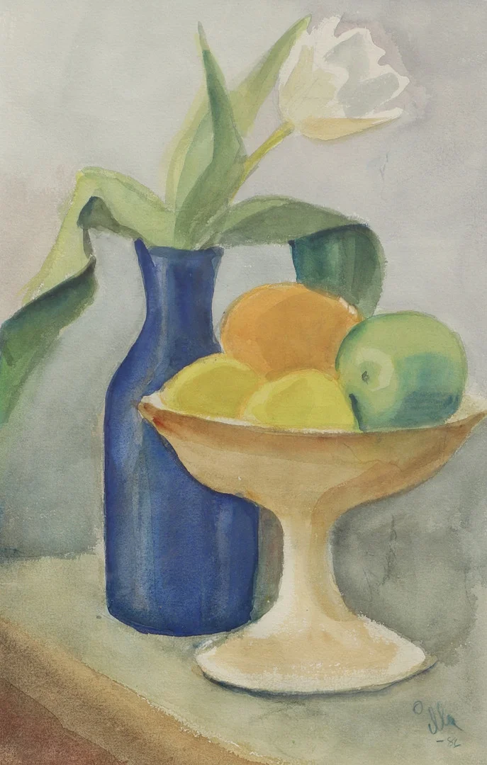 ILLA WINKELHORN. Akvarell, stilleben, signerad och daterad 86. — Paintings — Ekenbergs Auktioner